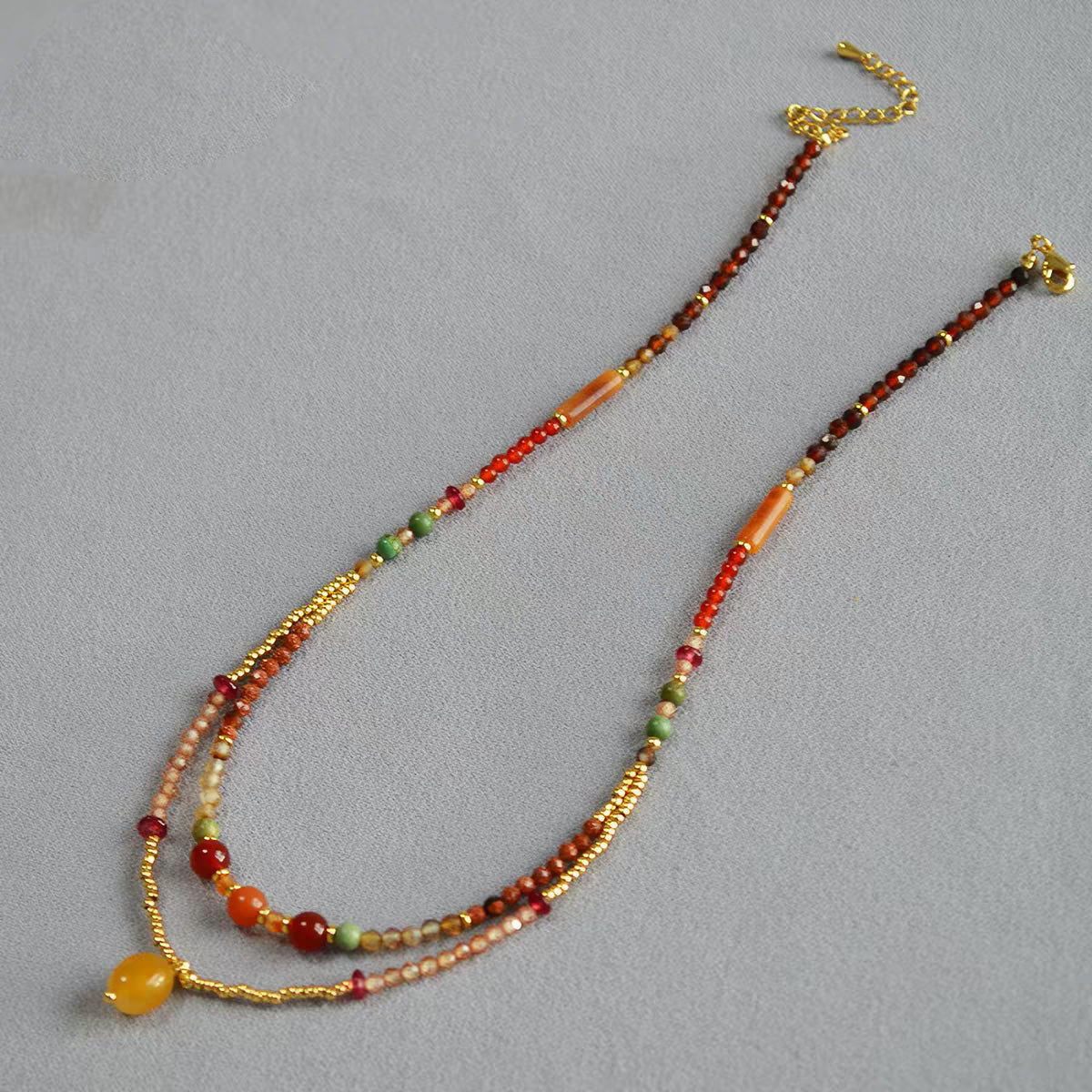 Garnet and Agate Collarbone Necklace