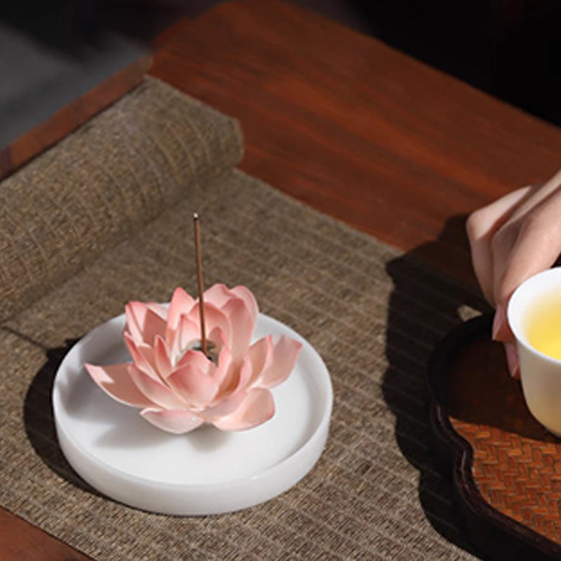 Ceramic Lotus-Themed Incense Burner / Incense Holder