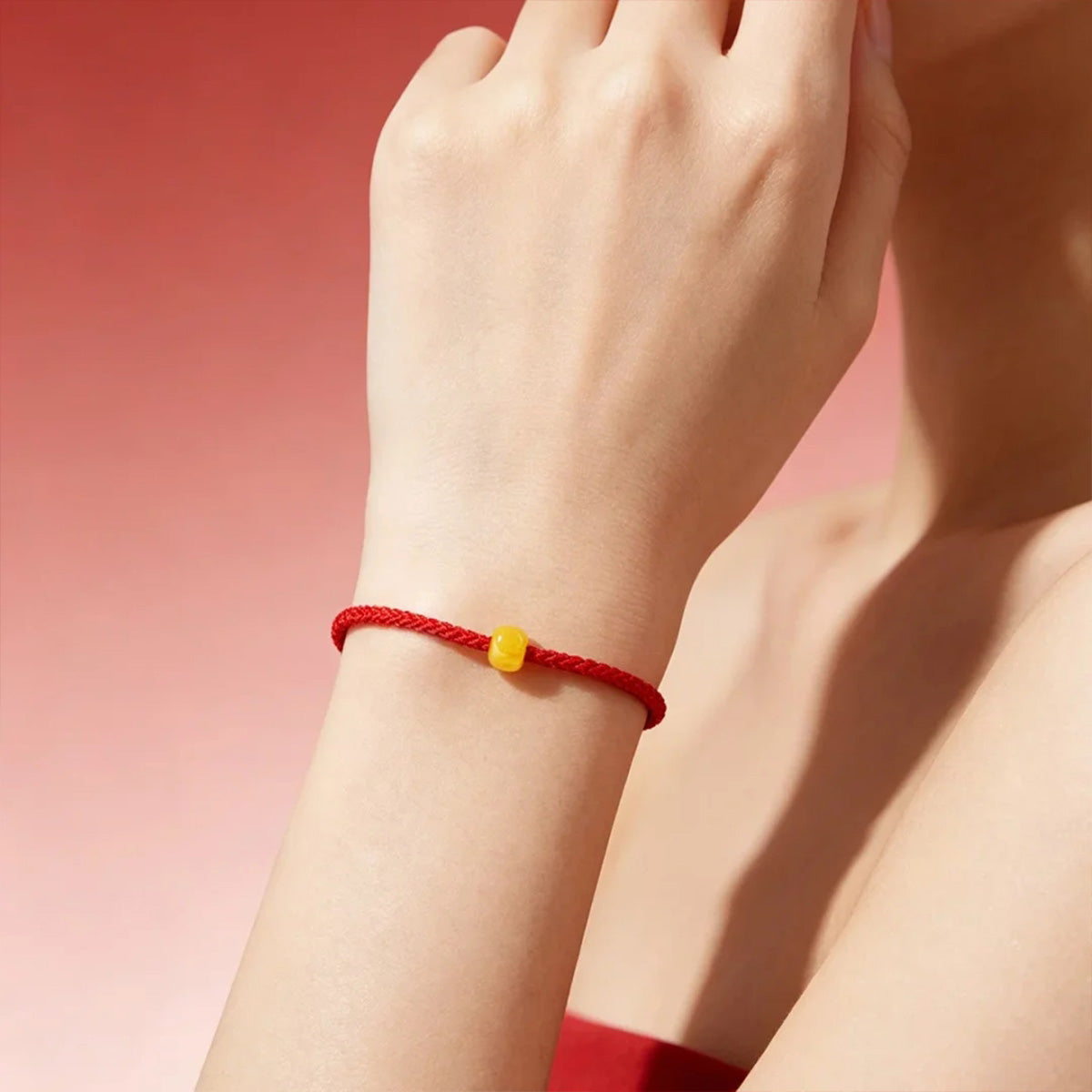 Gold Cube Sugar Red Cord Bracelet