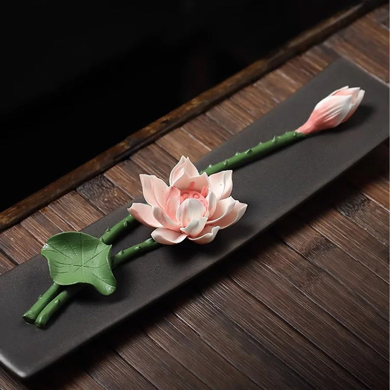 Ceramic Lotus-Themed Incense Burner / Incense Holder