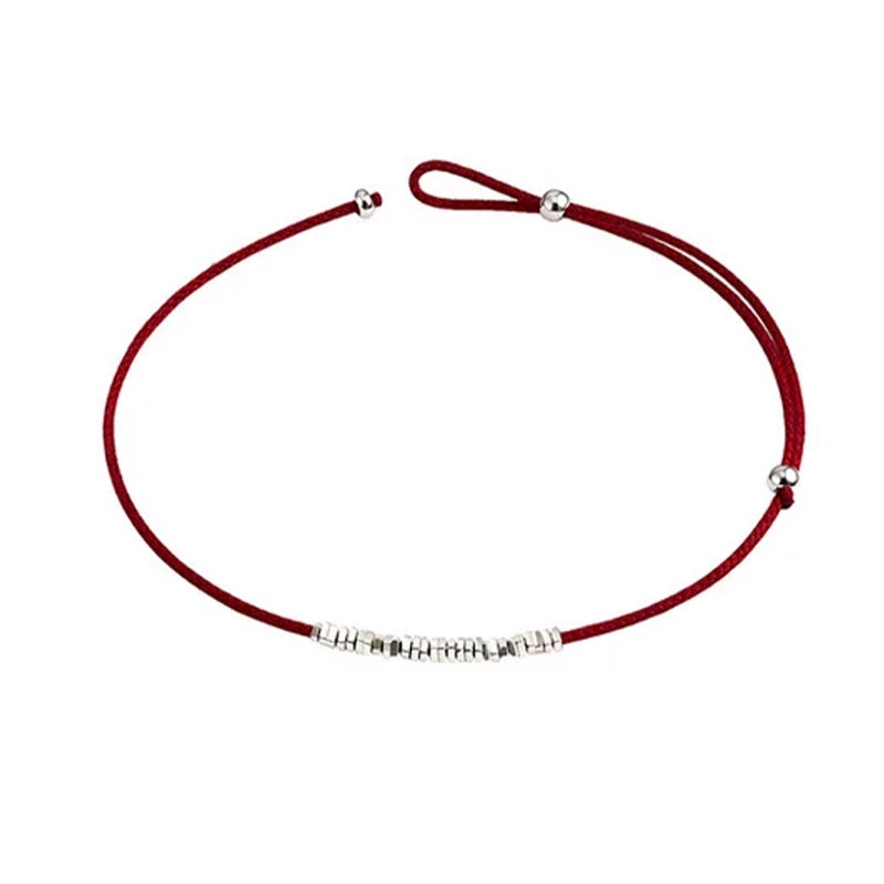 Small silver nugget and red cord anklet