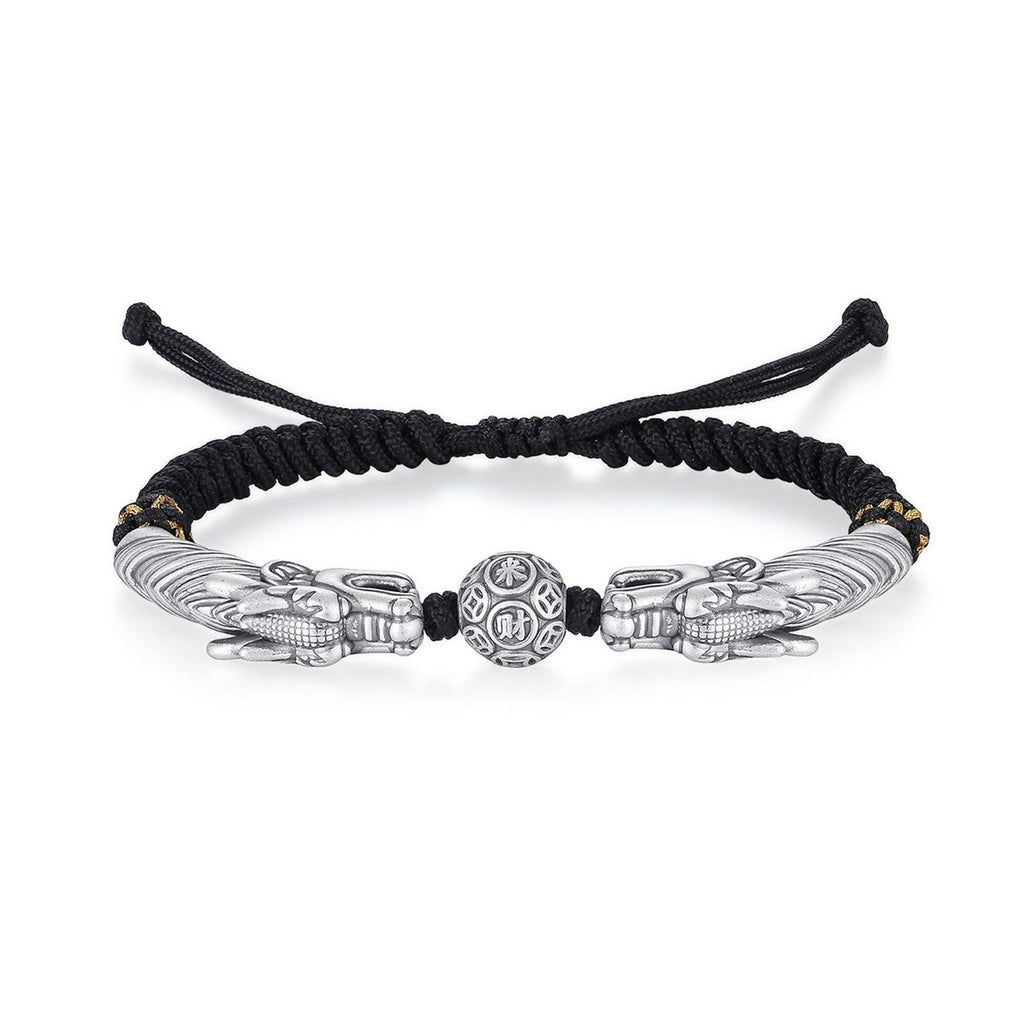 Black cord featuring two dragons playing with a pearl