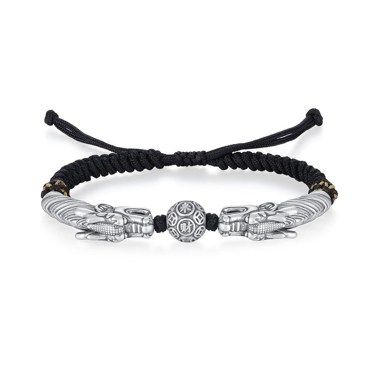 Black cord featuring two dragons playing with a pearl