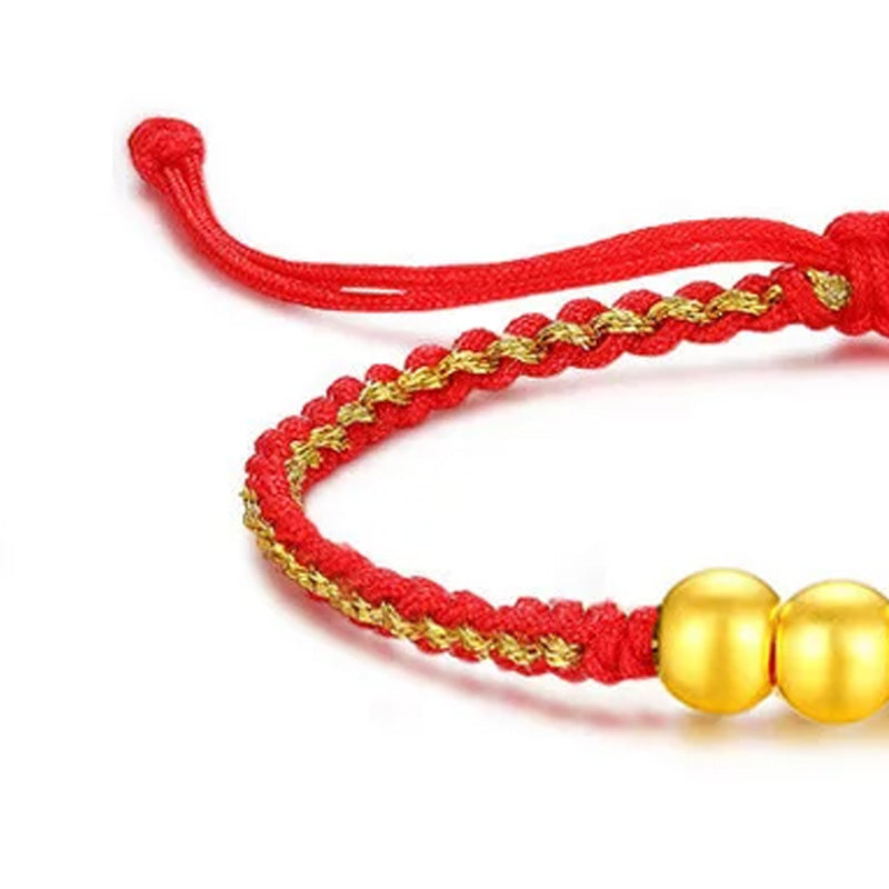 Pure Gold "Good Fortune" Red Cord Bracelet