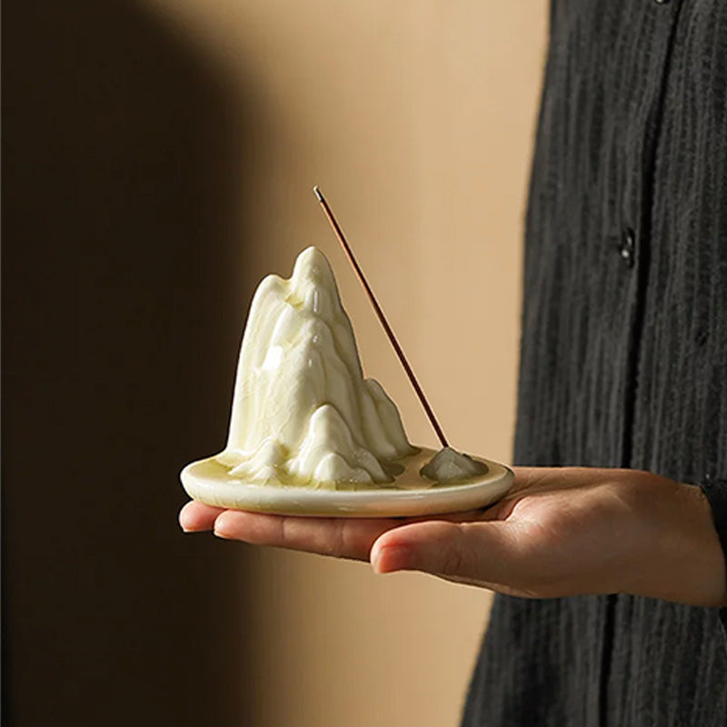 Beige Ceramic Incense Holder – "Mountain View" Design