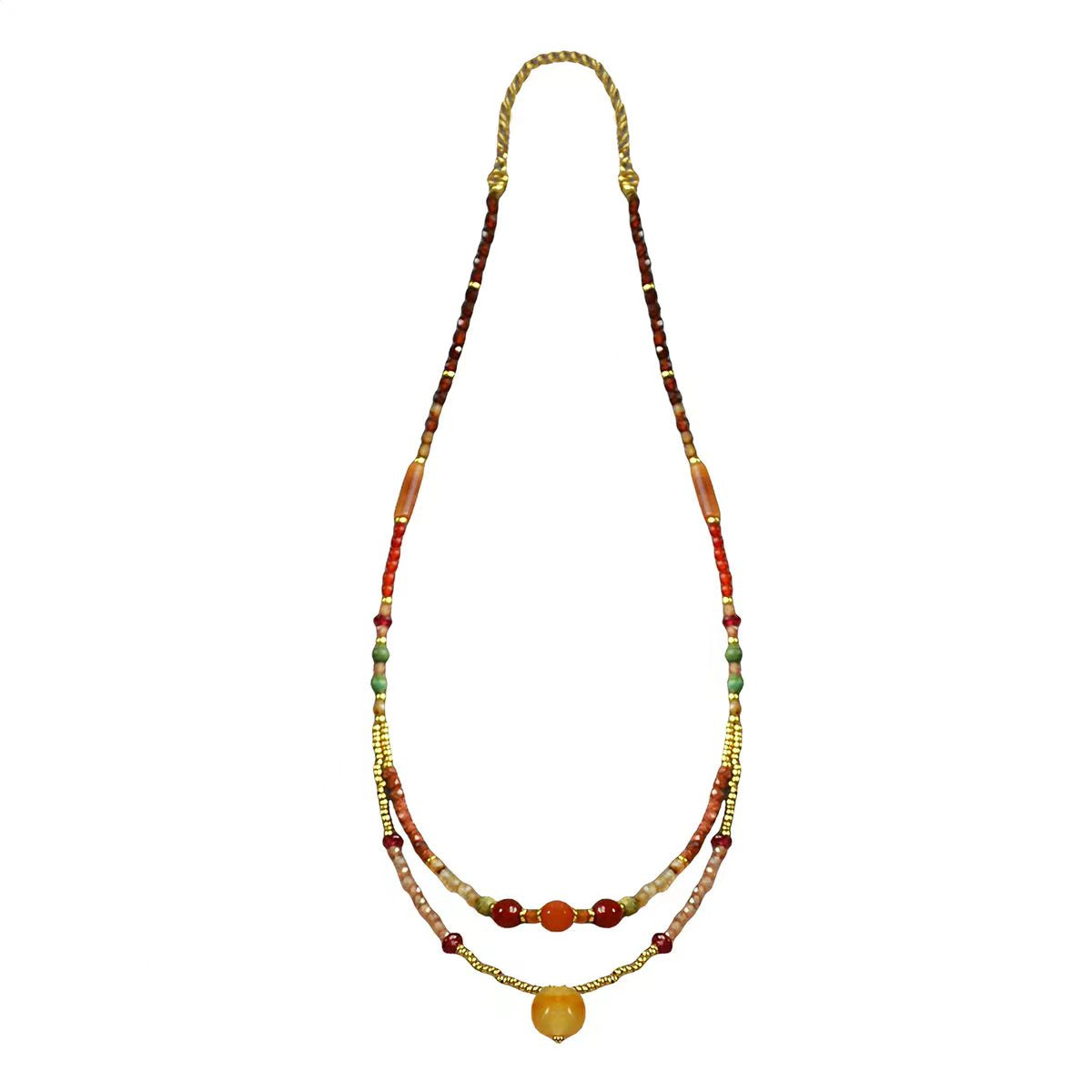 Multi-Gemstone Necklace (Red Glass, Garnet, and Agate) – Collarbone Length