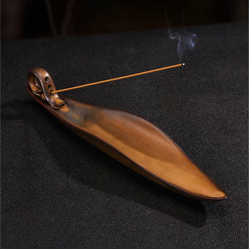Antique-style ceramic stick incense burner and holder