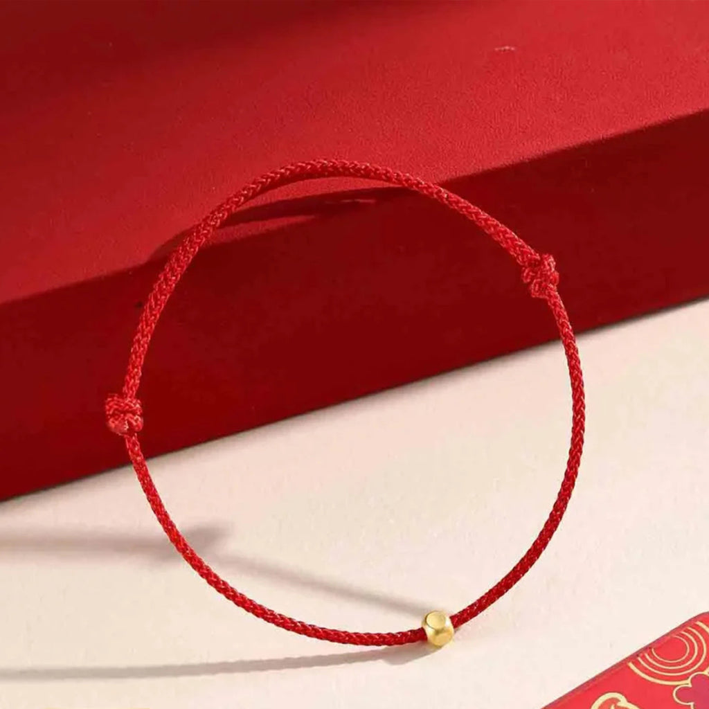 Gold Cube Sugar Red Cord Bracelet