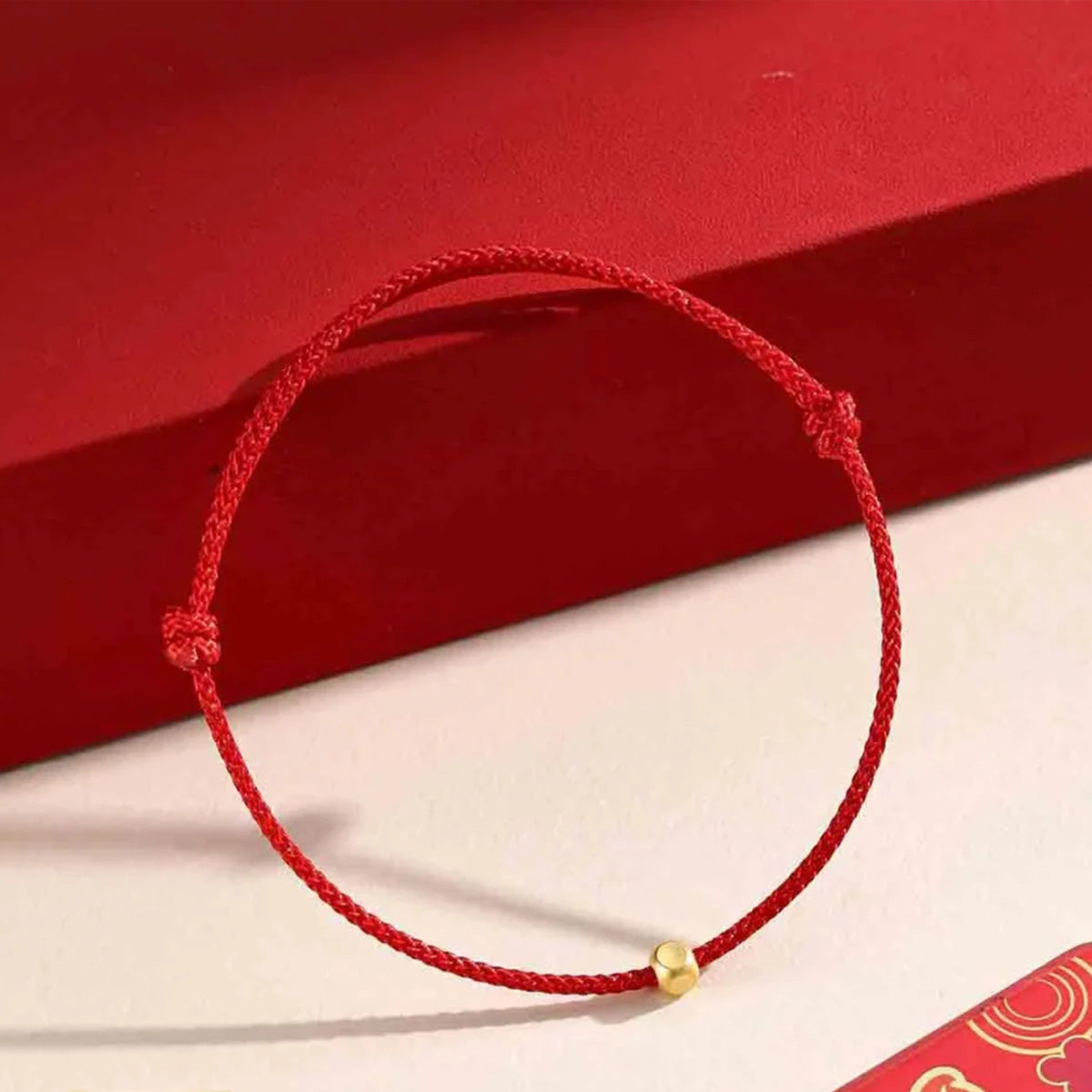 Gold Cube Sugar Red Cord Bracelet