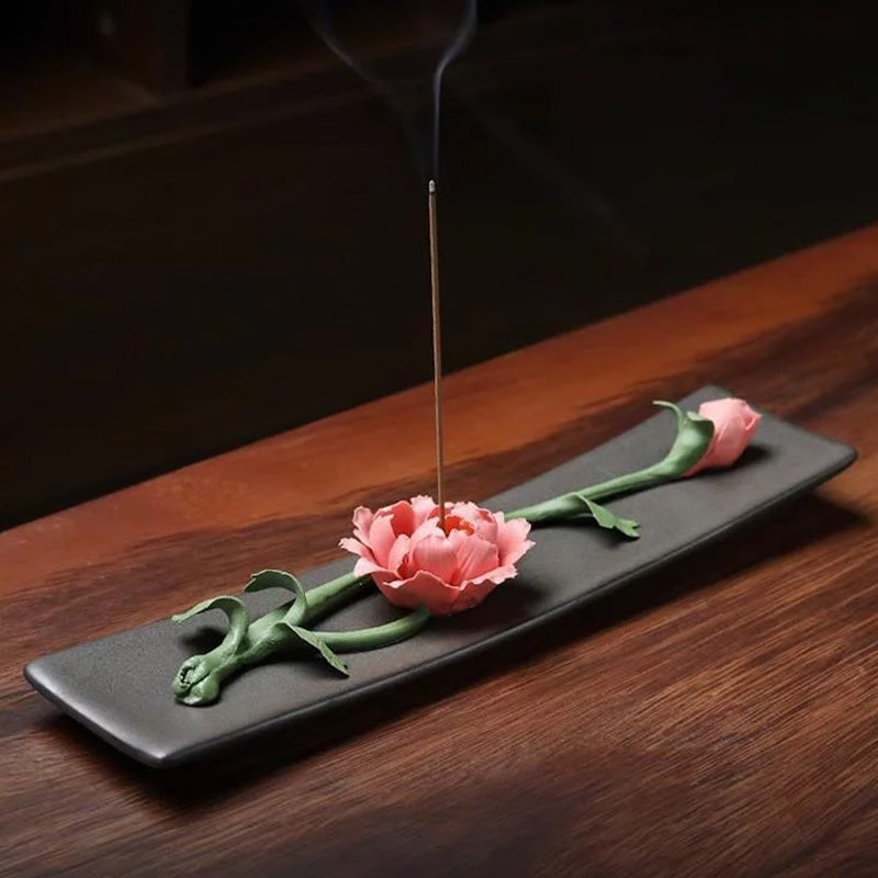 Ceramic Lotus-Themed Incense Burner / Incense Holder