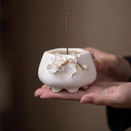 Hand-sculpted floral white porcelain aroma burner and creative ceramic incense stick holder
