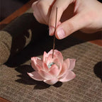Handcrafted Underglaze Lotus Incense Holder with Base