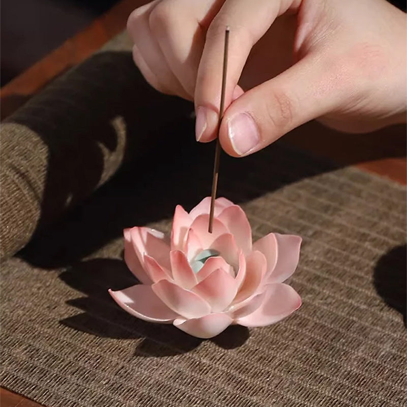 Handcrafted Underglaze Lotus Incense Holder with Base