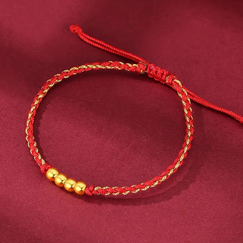 Pure Gold "Good Fortune" Red Cord Bracelet
