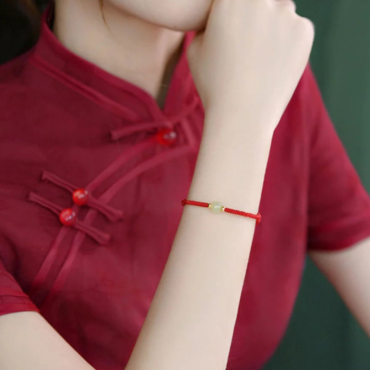 Hetian jade bean red rope
