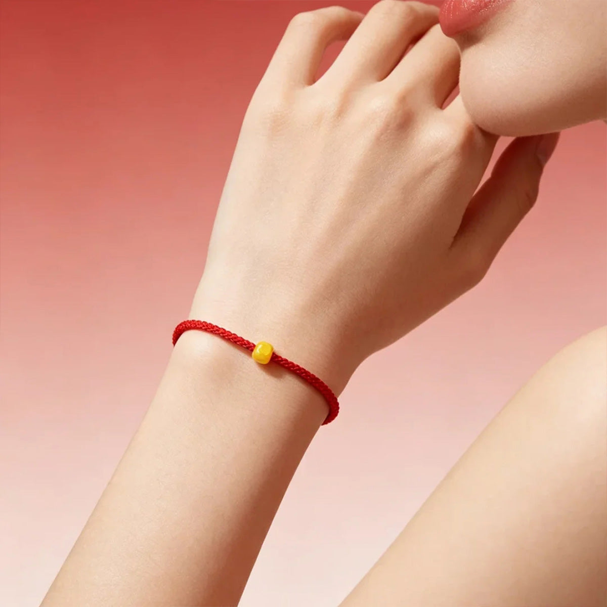 Gold Cube Sugar Red Cord Bracelet