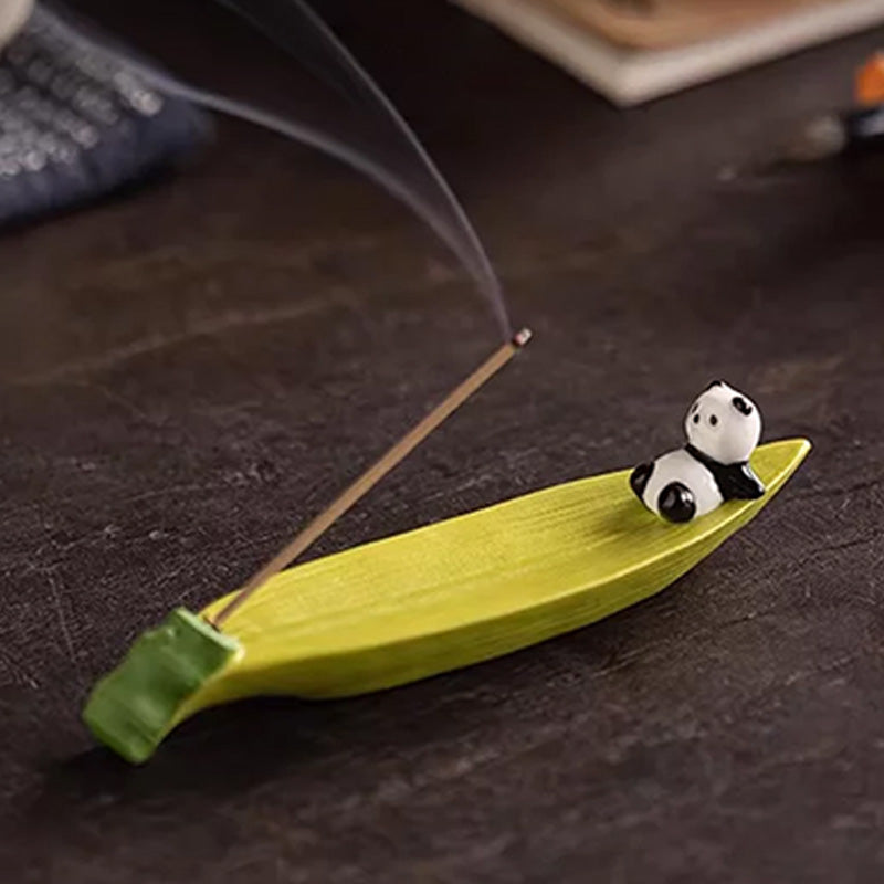 Cute Panda Ceramic Incense Box &amp; Bamboo-Design Stick Holder