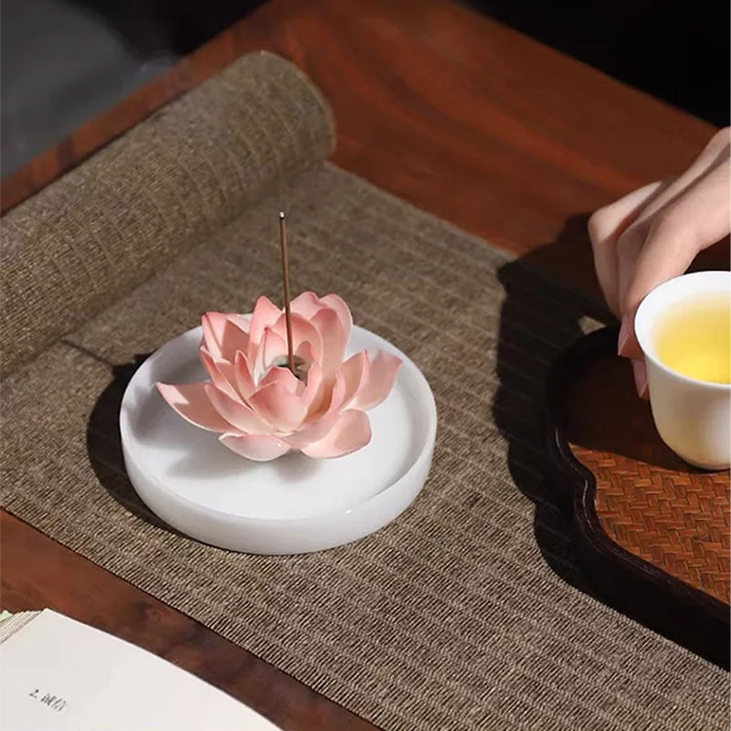 Handcrafted Underglaze Lotus Incense Holder with Base