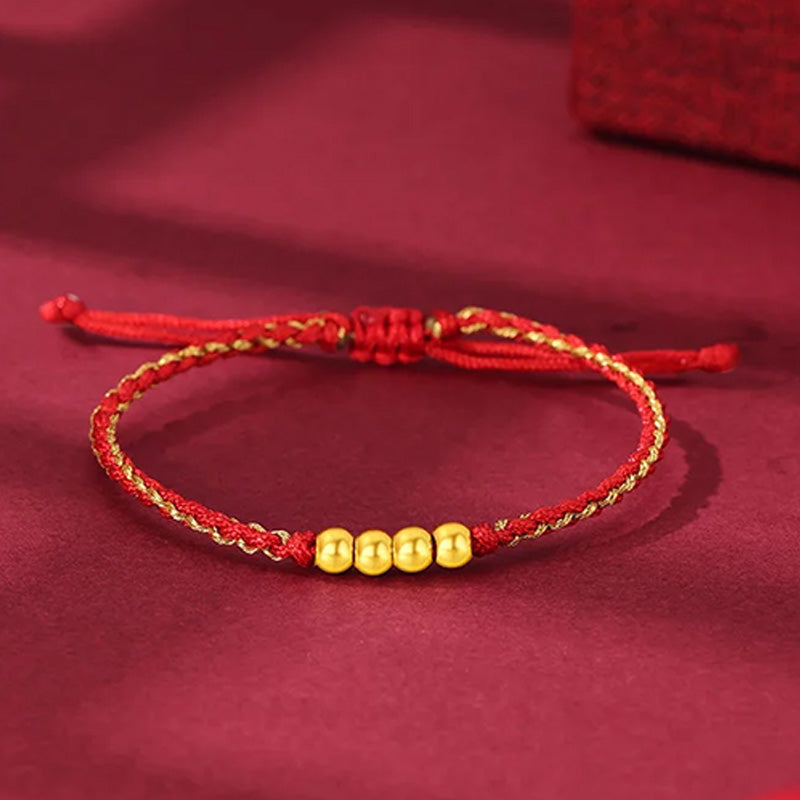 Pure Gold "Good Fortune" Red Cord Bracelet