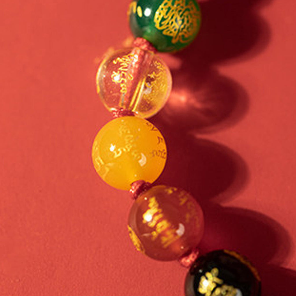 Five-Element Bead Red Cord Bracelet