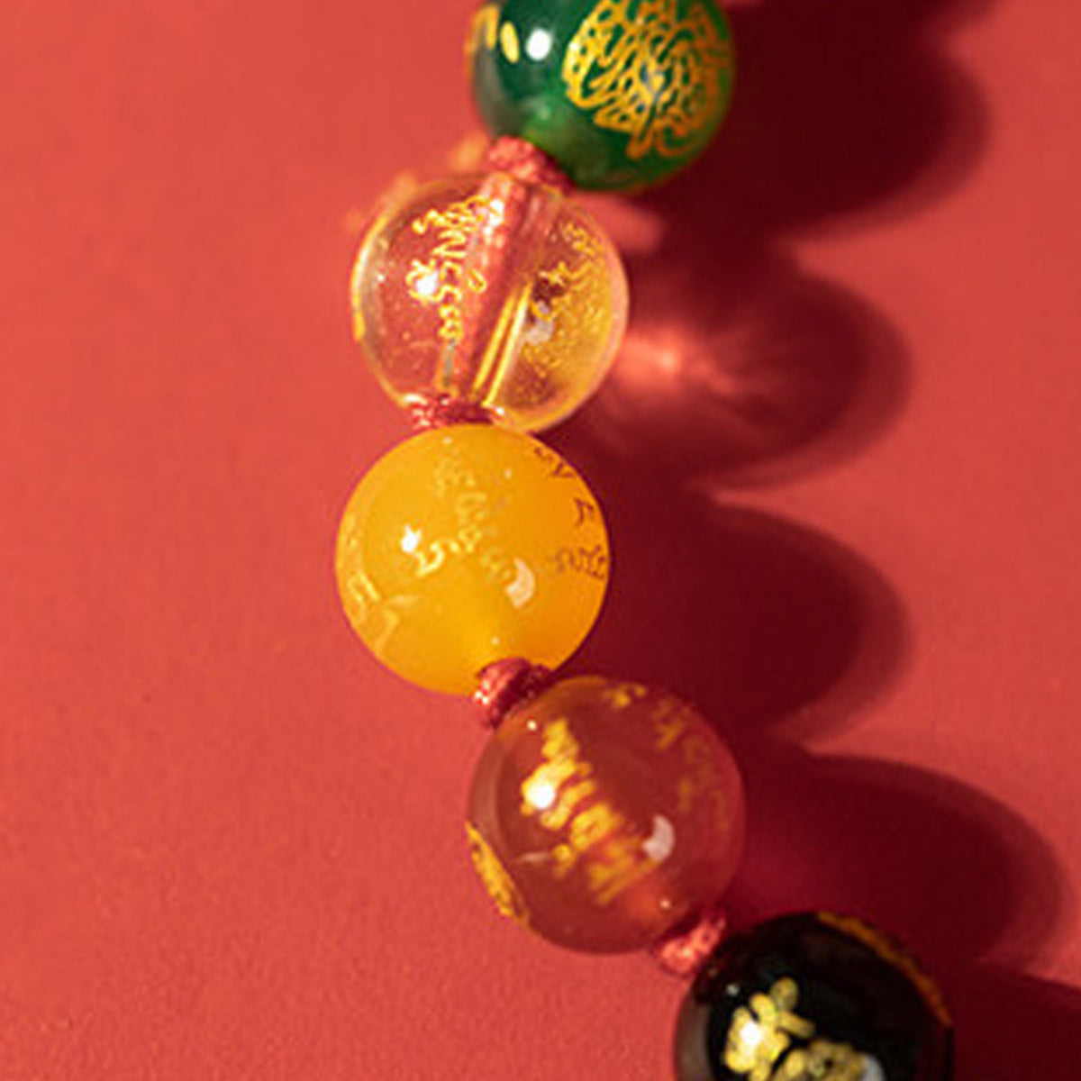 Five-Element Bead Red Cord Bracelet