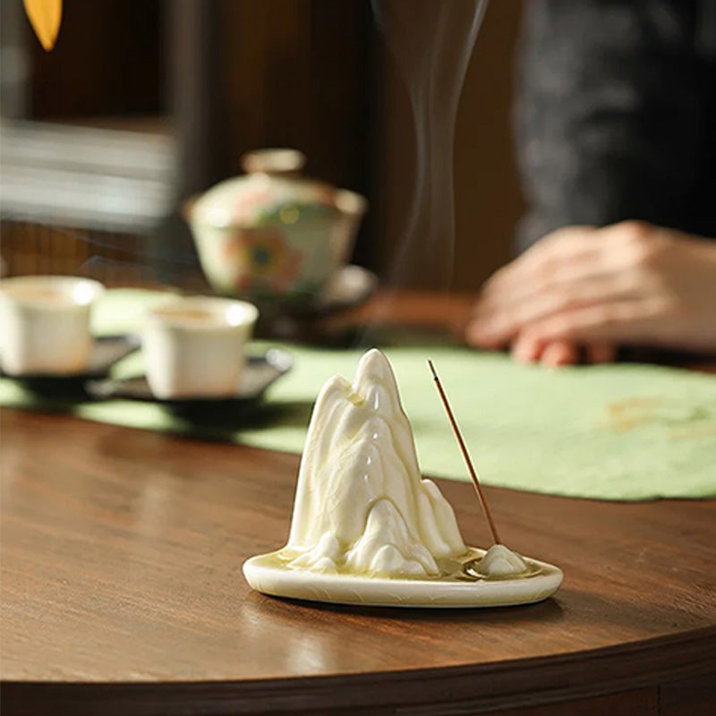 Beige Ceramic Incense Holder – "Mountain View" Design