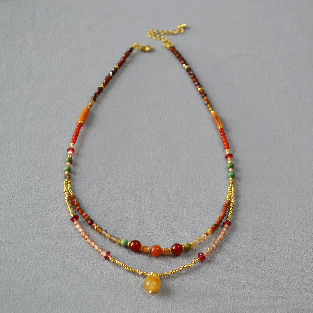 Garnet and Agate Collarbone Necklace