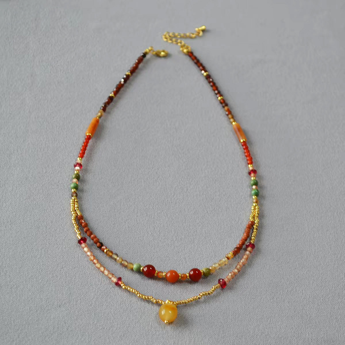 Garnet and Agate Collarbone Necklace