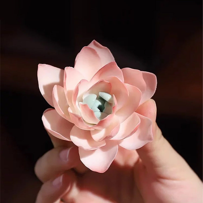 Handcrafted Underglaze Lotus Incense Holder with Base