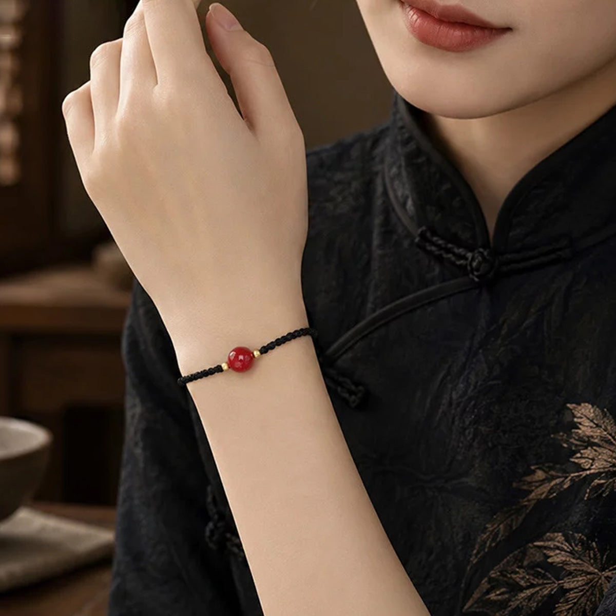 Cinnabar bean red cord bracelet