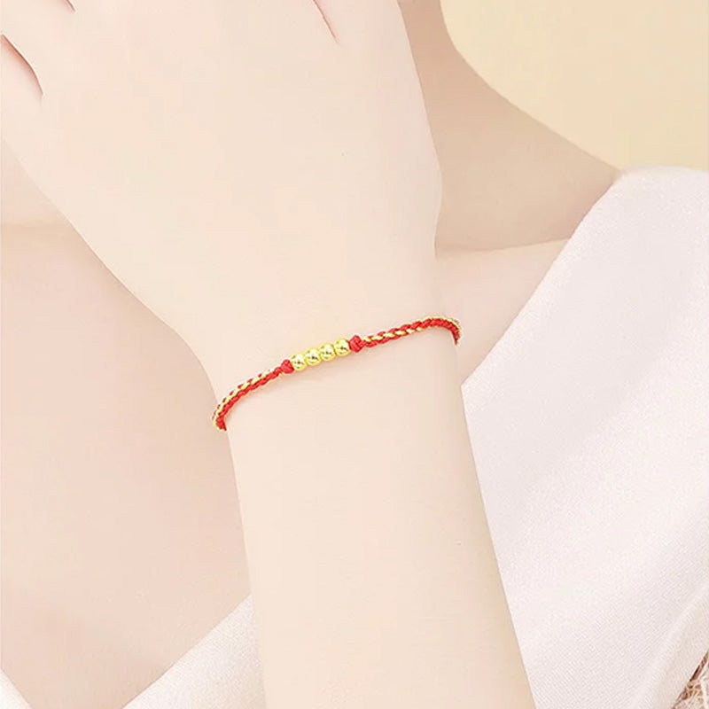 Pure Gold "Good Fortune" Red Cord Bracelet