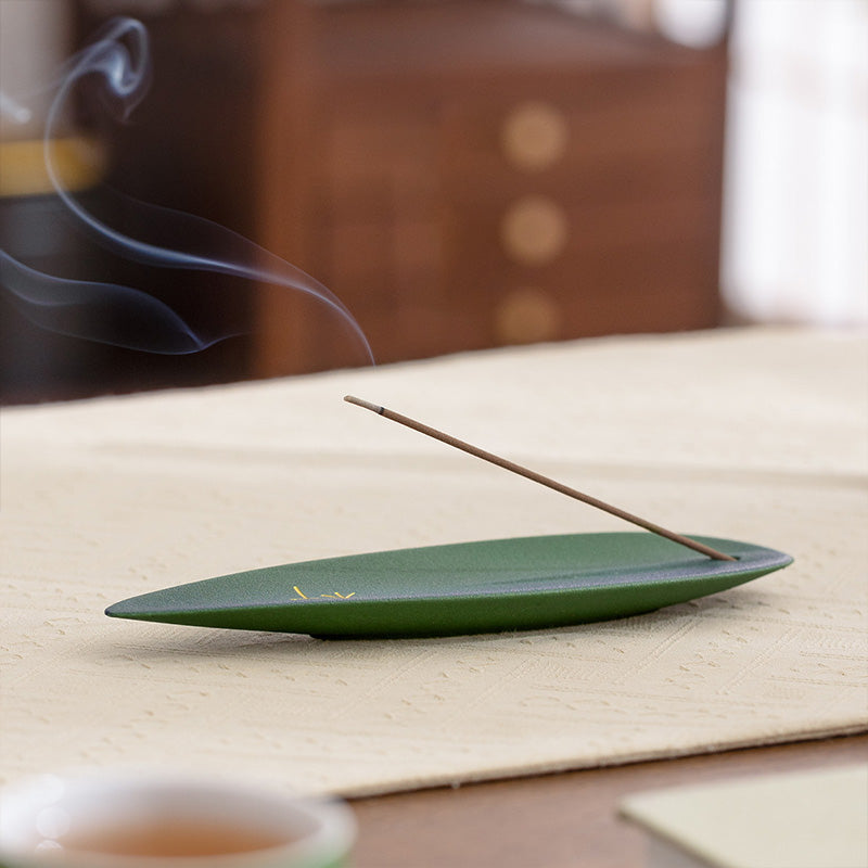 "Green Leaf Boat" Incense Holder