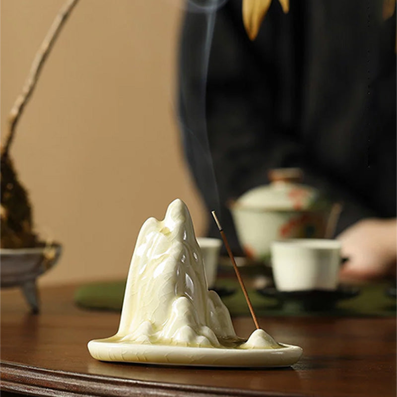 Beige Ceramic Incense Holder – "Mountain View" Design