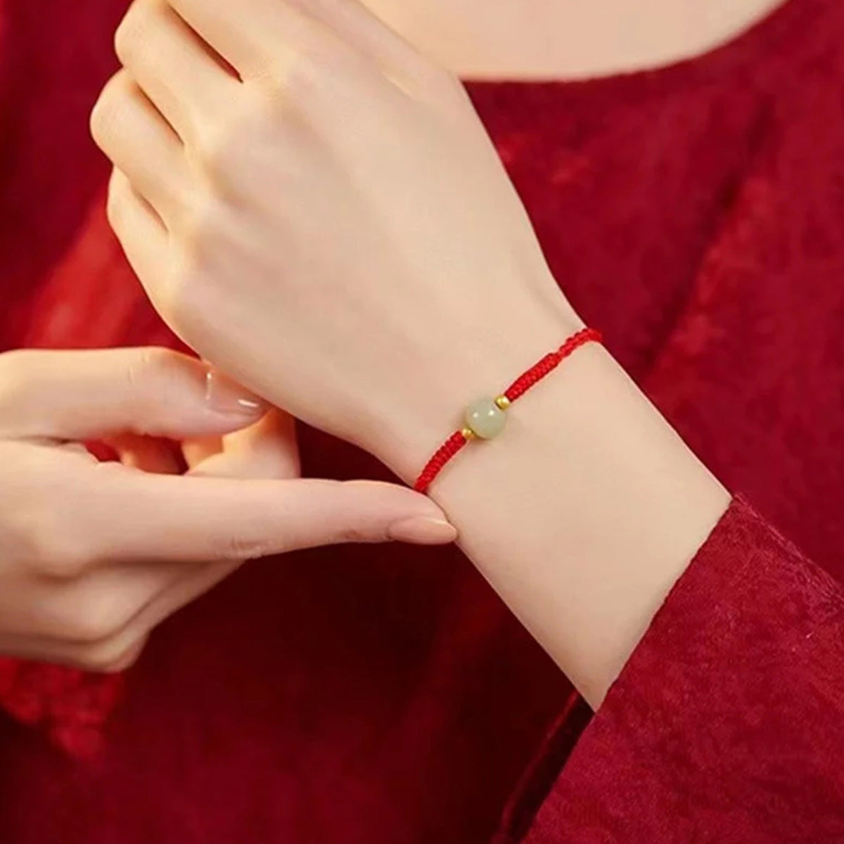 Hetian jade bean red rope