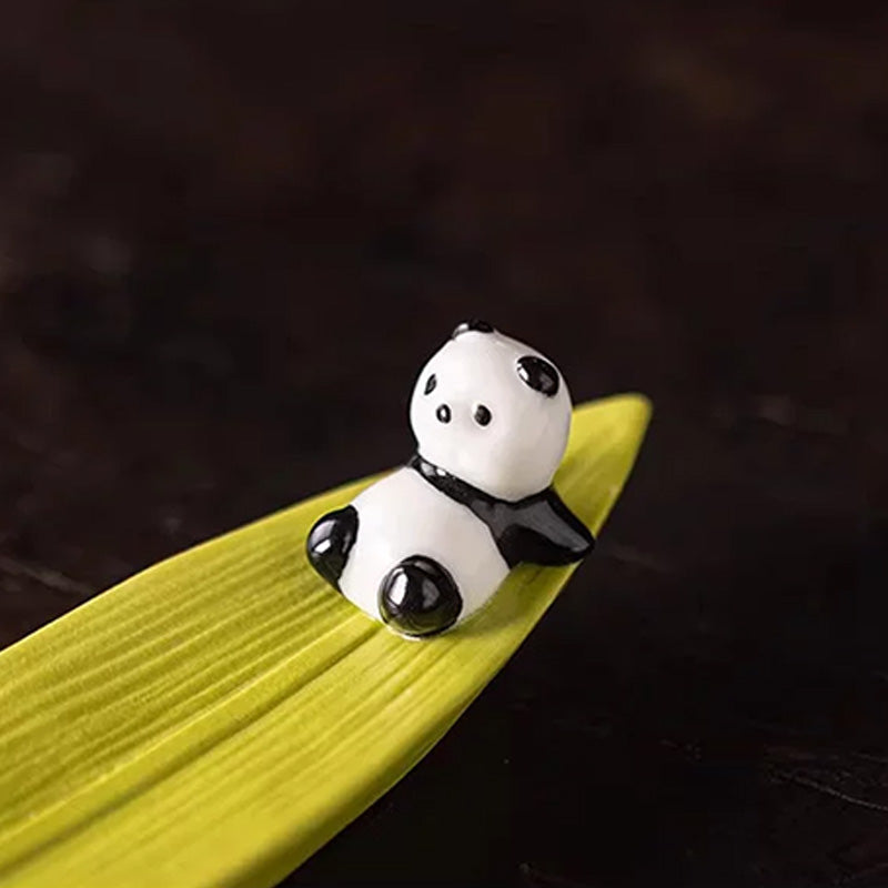 Cute Panda Ceramic Incense Box &amp; Bamboo-Design Stick Holder