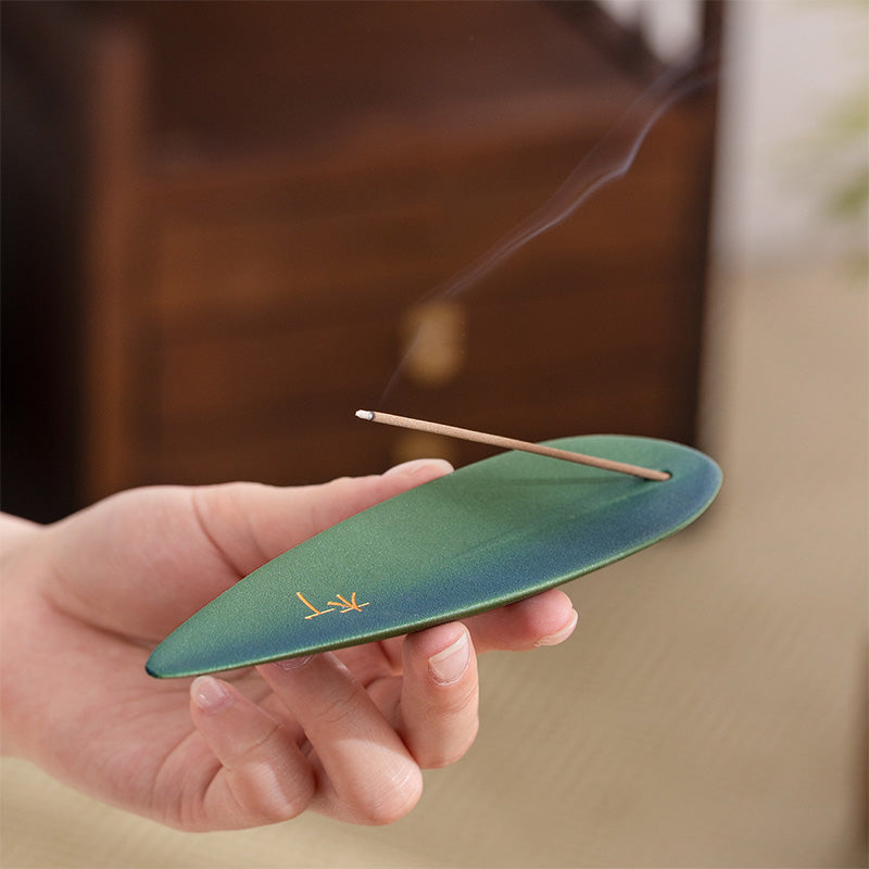 "Green Leaf Boat" Incense Holder