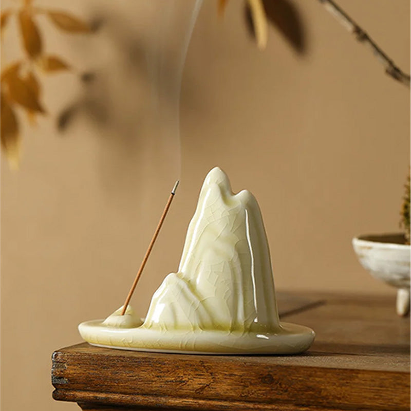 Beige Ceramic Incense Holder – "Mountain View" Design