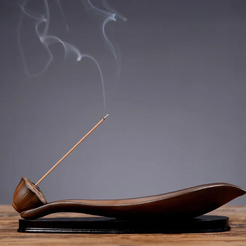 Zen-style ceramic lotus incense holder