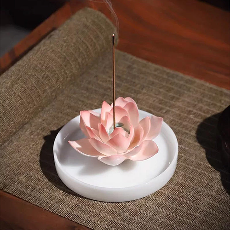 Handcrafted Underglaze Lotus Incense Holder with Base