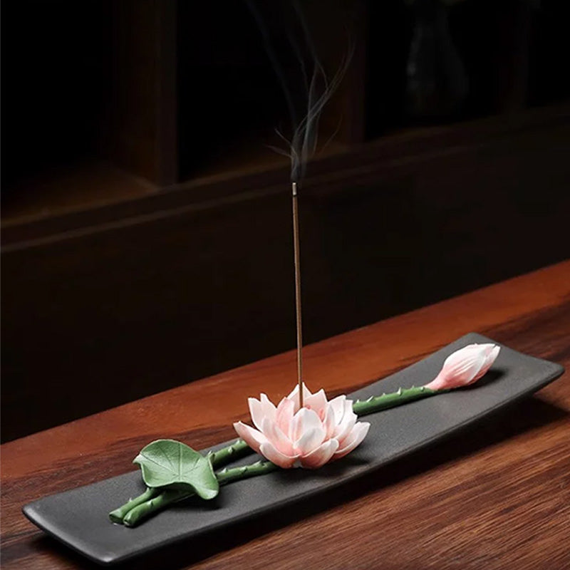 Ceramic Lotus-Themed Incense Burner / Incense Holder