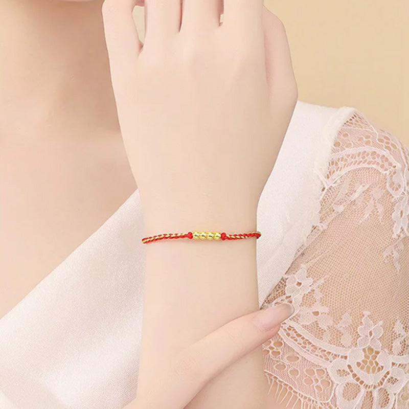 Pure Gold "Good Fortune" Red Cord Bracelet