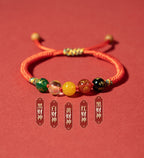 Five-Element Bead Red Cord Bracelet