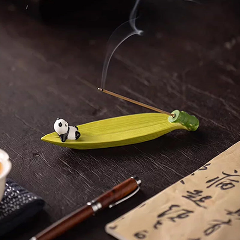 Cute Panda Ceramic Incense Box &amp; Bamboo-Design Stick Holder