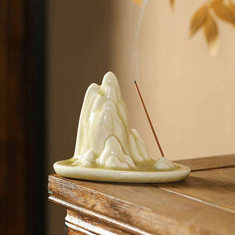 Beige Ceramic Incense Holder – "Mountain View" Design