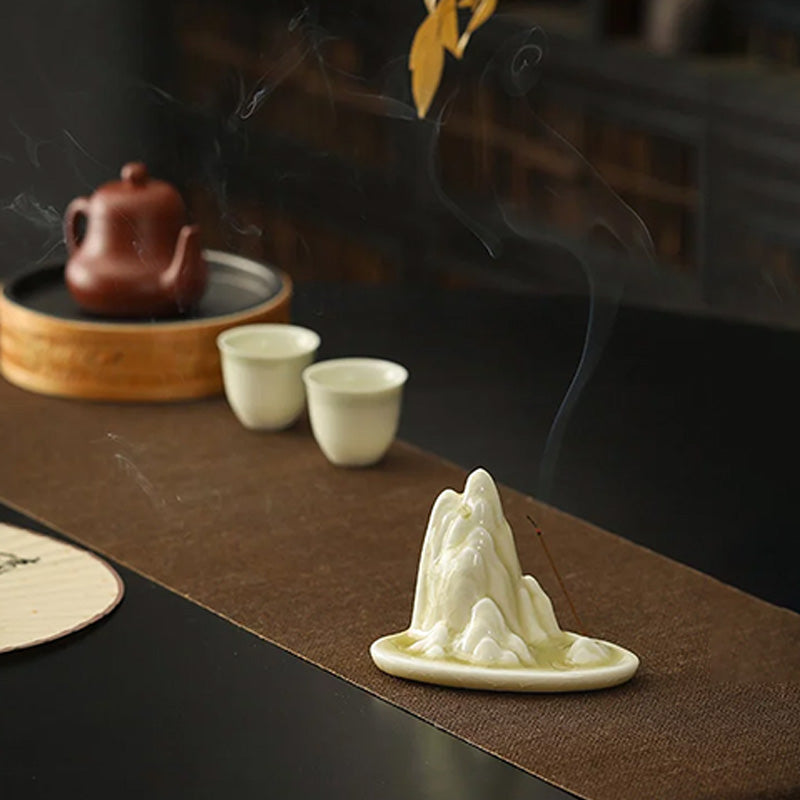 Beige Ceramic Incense Holder – "Mountain View" Design