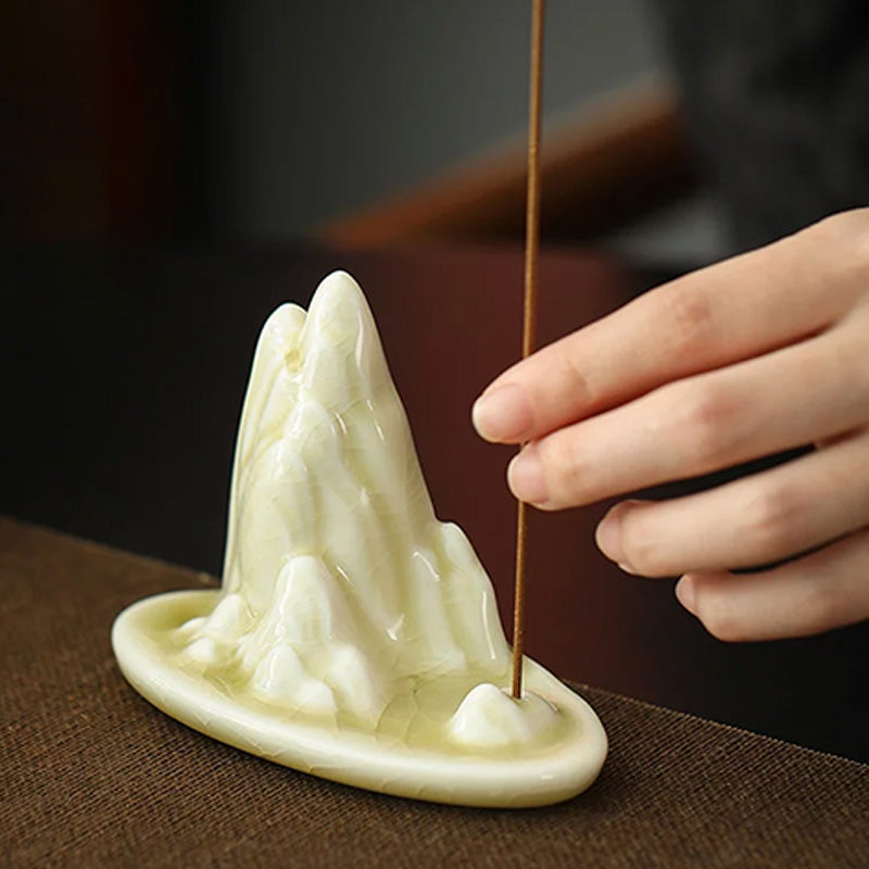 Beige Ceramic Incense Holder – "Mountain View" Design