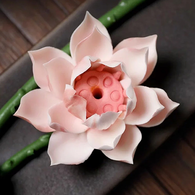 Ceramic Lotus-Themed Incense Burner / Incense Holder