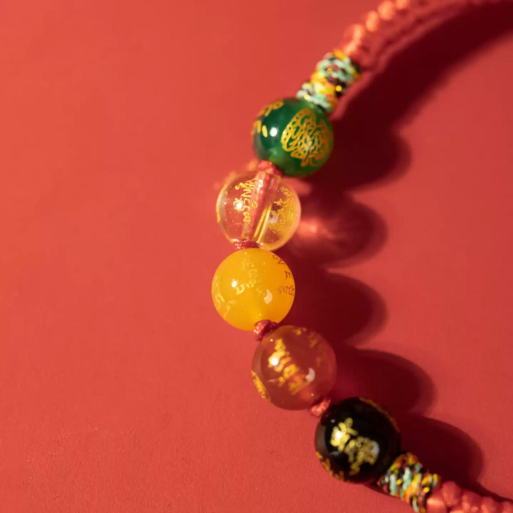 Five-Element Bead Red Cord Bracelet