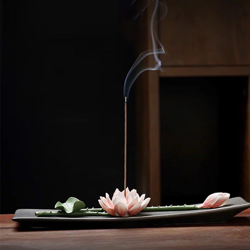 Ceramic Lotus-Themed Incense Burner / Incense Holder